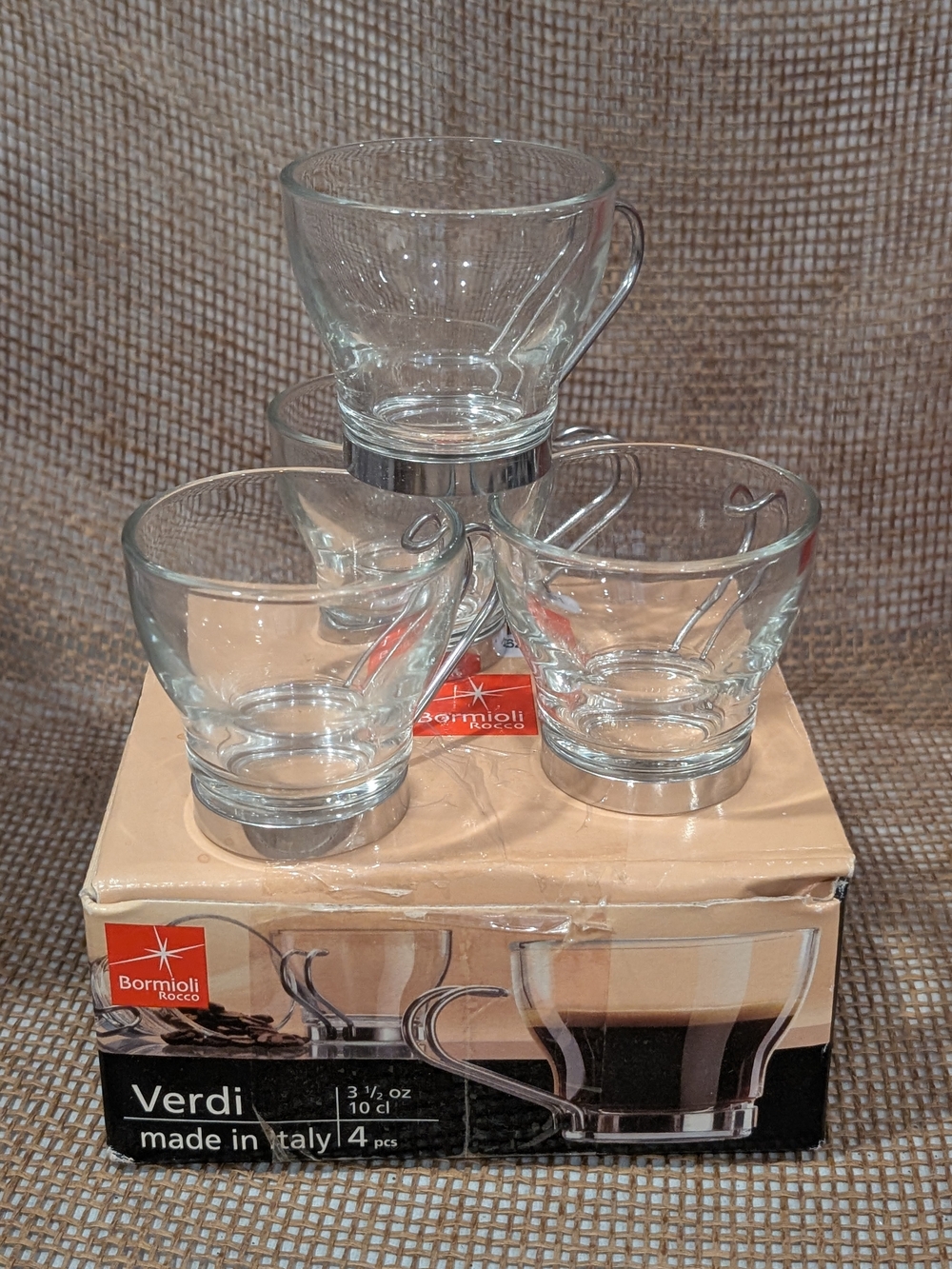 Bormioli Rocco Verdi Espresso Cups, Glass & Stainless, Set of 4